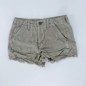 American Eagle Khaki Utility Shorts Raw Hem Patch Pocket Olive Green Size 2